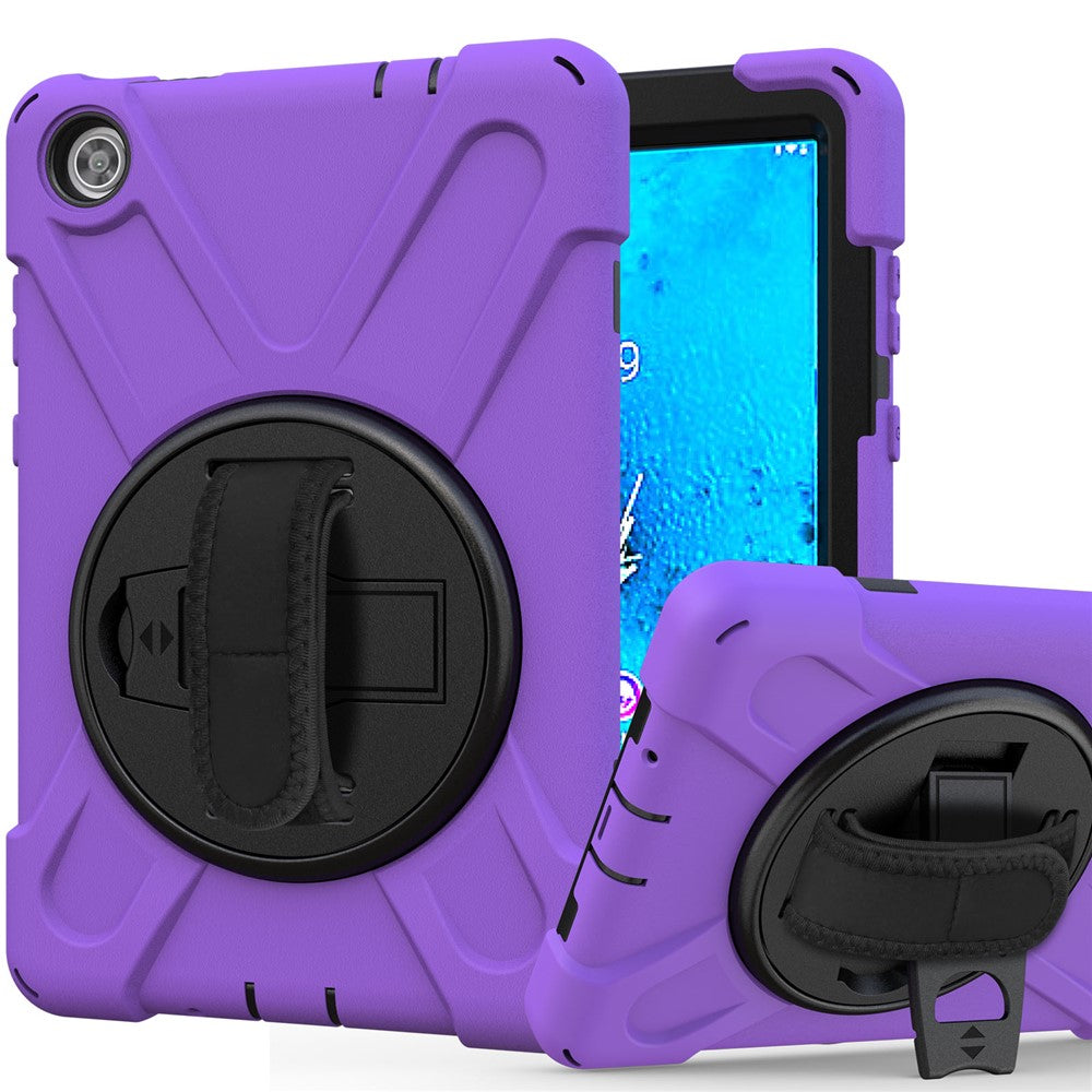 360° Swivel PC + Silicone Kickstand Tablet Case with Pen Slot Hand Band for Lenovo Tab M8 8" TB-8505F/8505X 2019 - Purple