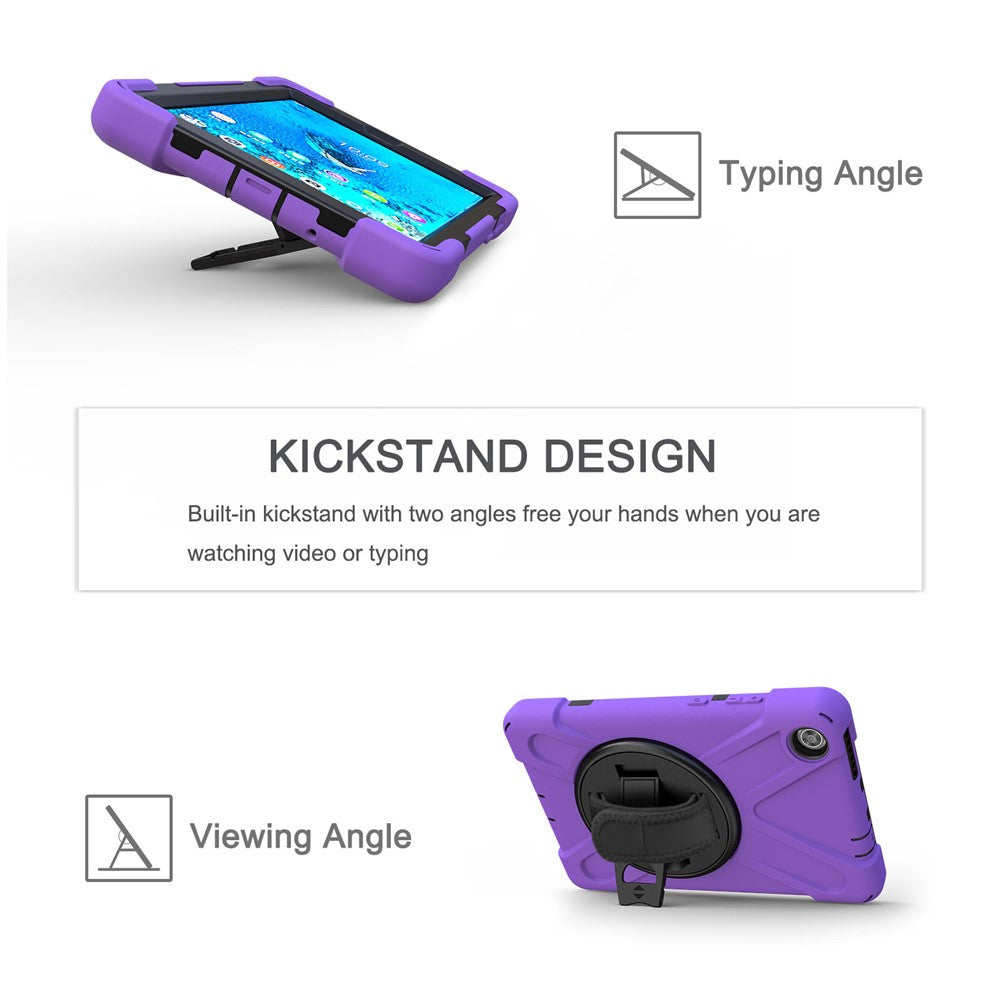 360° Swivel PC + Silicone Kickstand Tablet Case with Pen Slot Hand Band for Lenovo Tab M8 8" TB-8505F/8505X 2019 - Purple