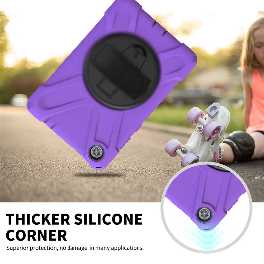 360° Swivel PC + Silicone Kickstand Tablet Case with Pen Slot Hand Band for Lenovo Tab M8 8" TB-8505F/8505X 2019 - Purple