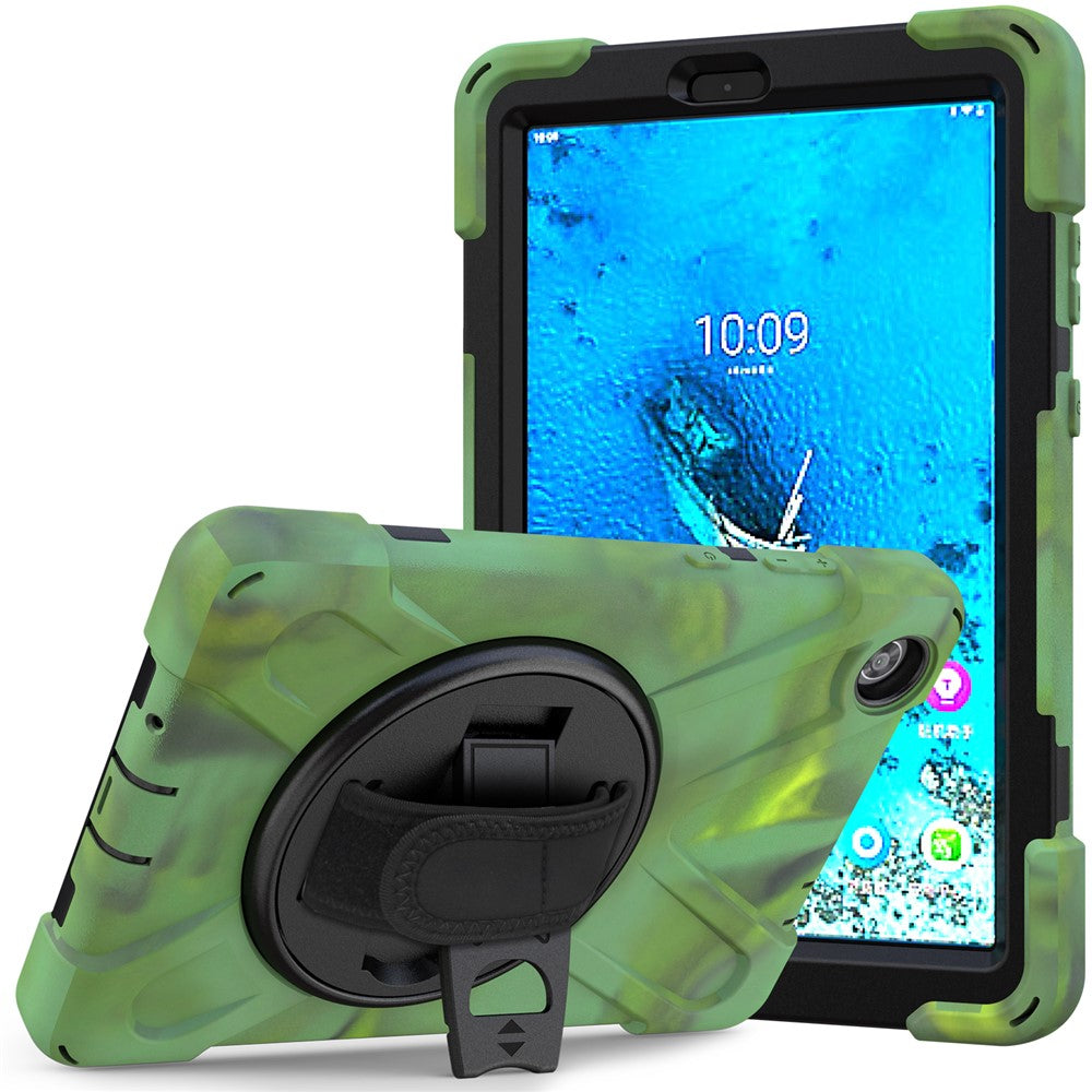 360° Swivel PC + Silicone Kickstand Tablet Case with Pen Slot Hand Band for Lenovo Tab M8 8" TB-8505F/8505X 2019 - Camouflage
