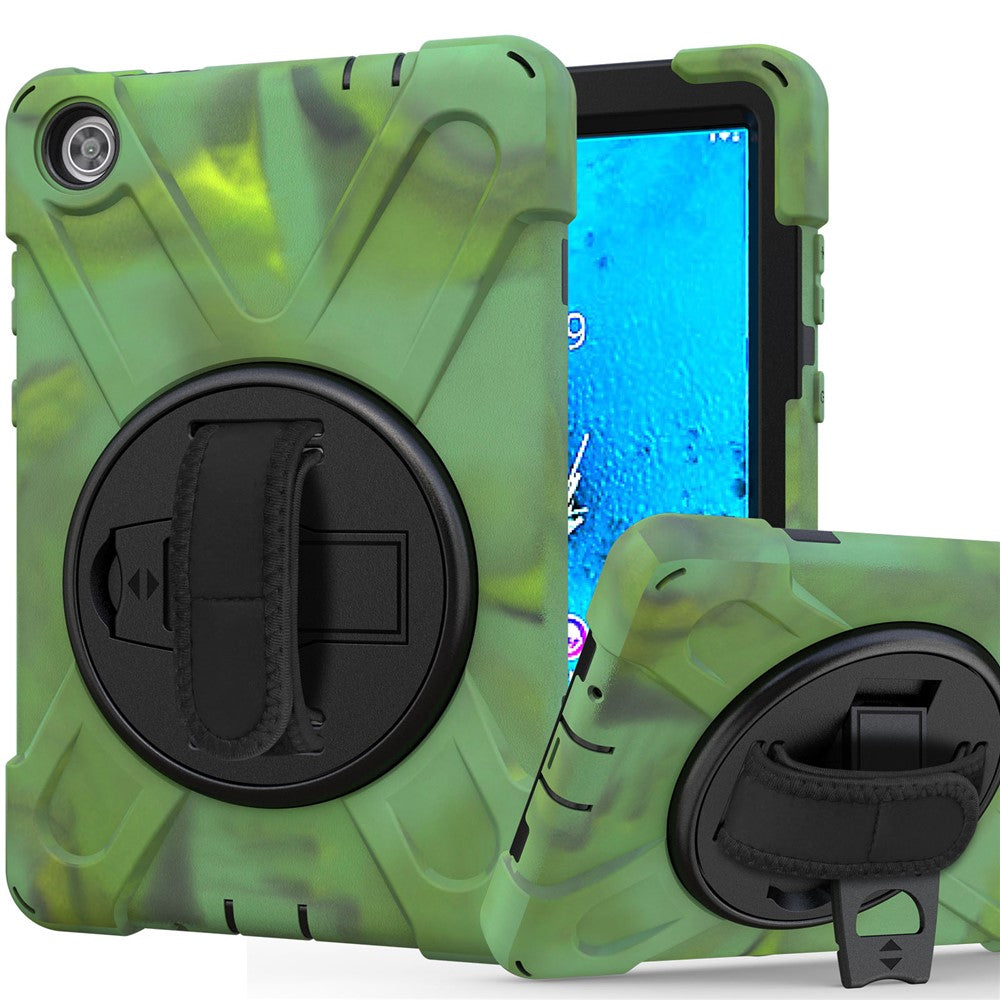 360° Swivel PC + Silicone Kickstand Tablet Case with Pen Slot Hand Band for Lenovo Tab M8 8" TB-8505F/8505X 2019 - Camouflage