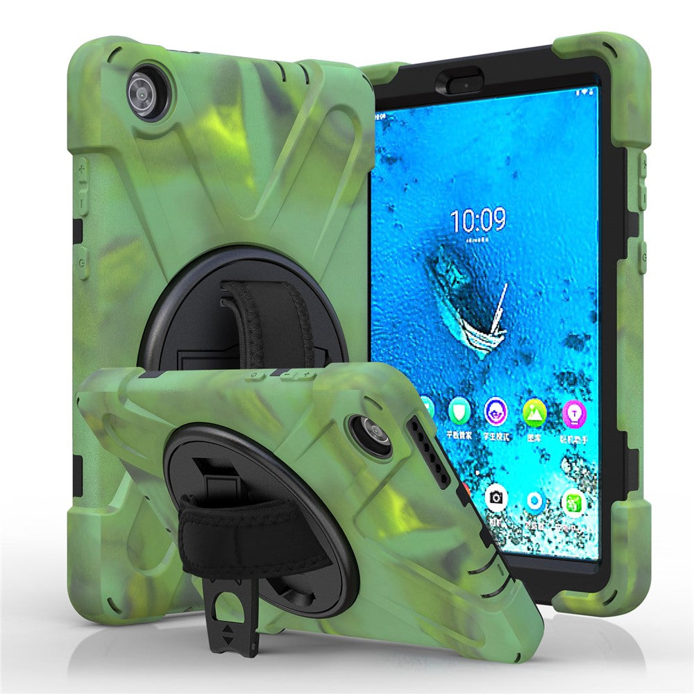 360° Swivel PC + Silicone Kickstand Tablet Case with Pen Slot Hand Band for Lenovo Tab M8 8" TB-8505F/8505X 2019 - Camouflage