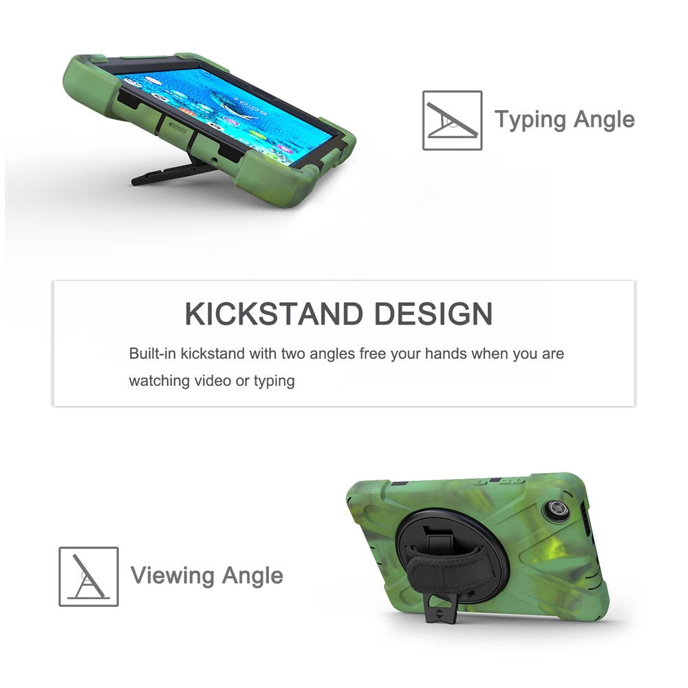 360° Swivel PC + Silicone Kickstand Tablet Case with Pen Slot Hand Band for Lenovo Tab M8 8" TB-8505F/8505X 2019 - Camouflage