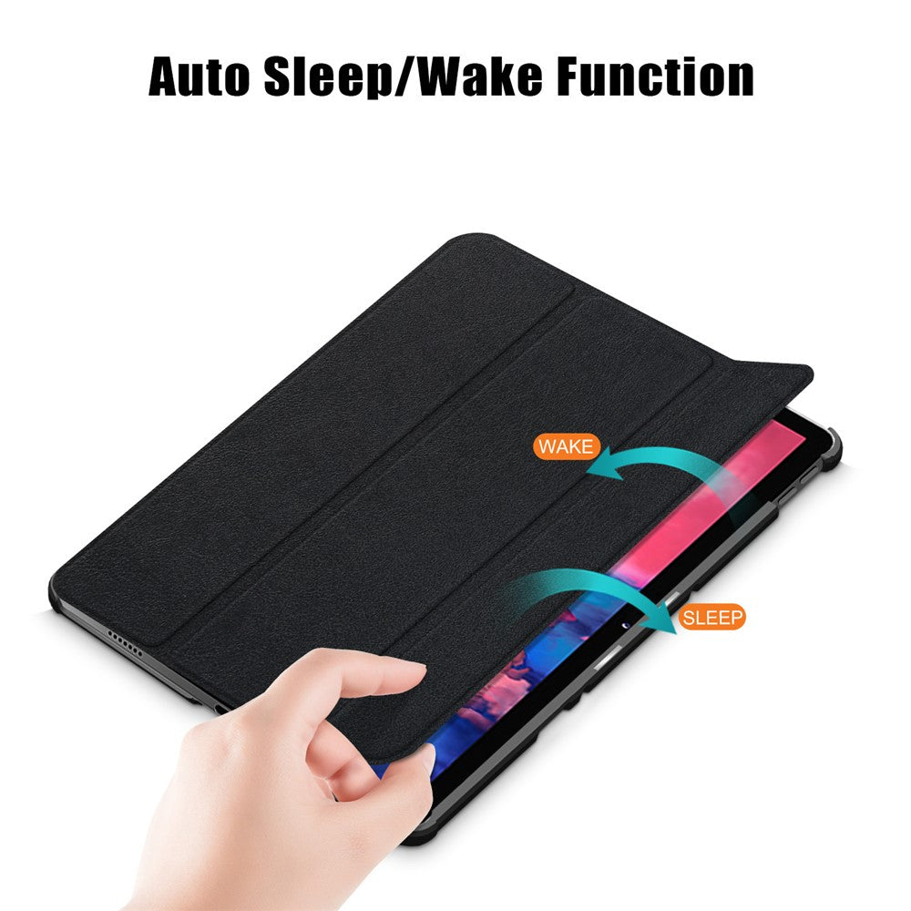Narrow Bezel Tri-fold Auto-Sleep-and-Wake Smart Leather Stand Case with Anti-Shock Bumper for Lenovo Tab P11 TB-J606F / Tab P11 5G - Black