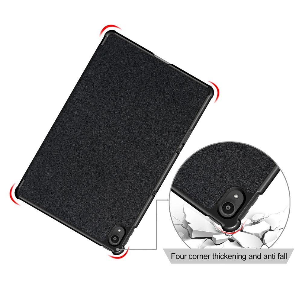 Narrow Bezel Tri-fold Auto-Sleep-and-Wake Smart Leather Stand Case with Anti-Shock Bumper for Lenovo Tab P11 TB-J606F / Tab P11 5G - Black