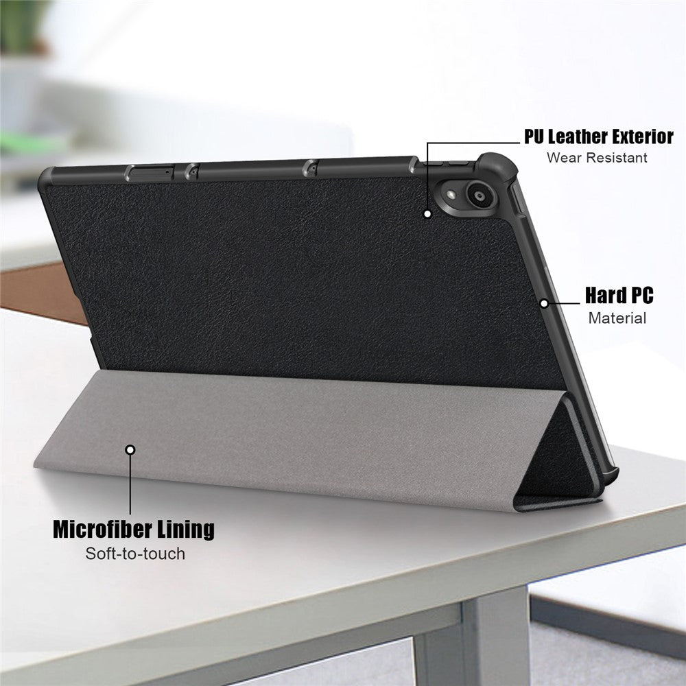 Narrow Bezel Tri-fold Auto-Sleep-and-Wake Smart Leather Stand Case with Anti-Shock Bumper for Lenovo Tab P11 TB-J606F / Tab P11 5G - Black