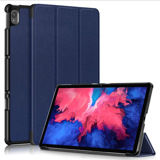 Narrow Bezel Tri-fold Auto-Sleep-and-Wake Smart Leather Stand Case with Anti-Shock Bumper for Lenovo Tab P11 TB-J606F / Tab P11 5G - Blue