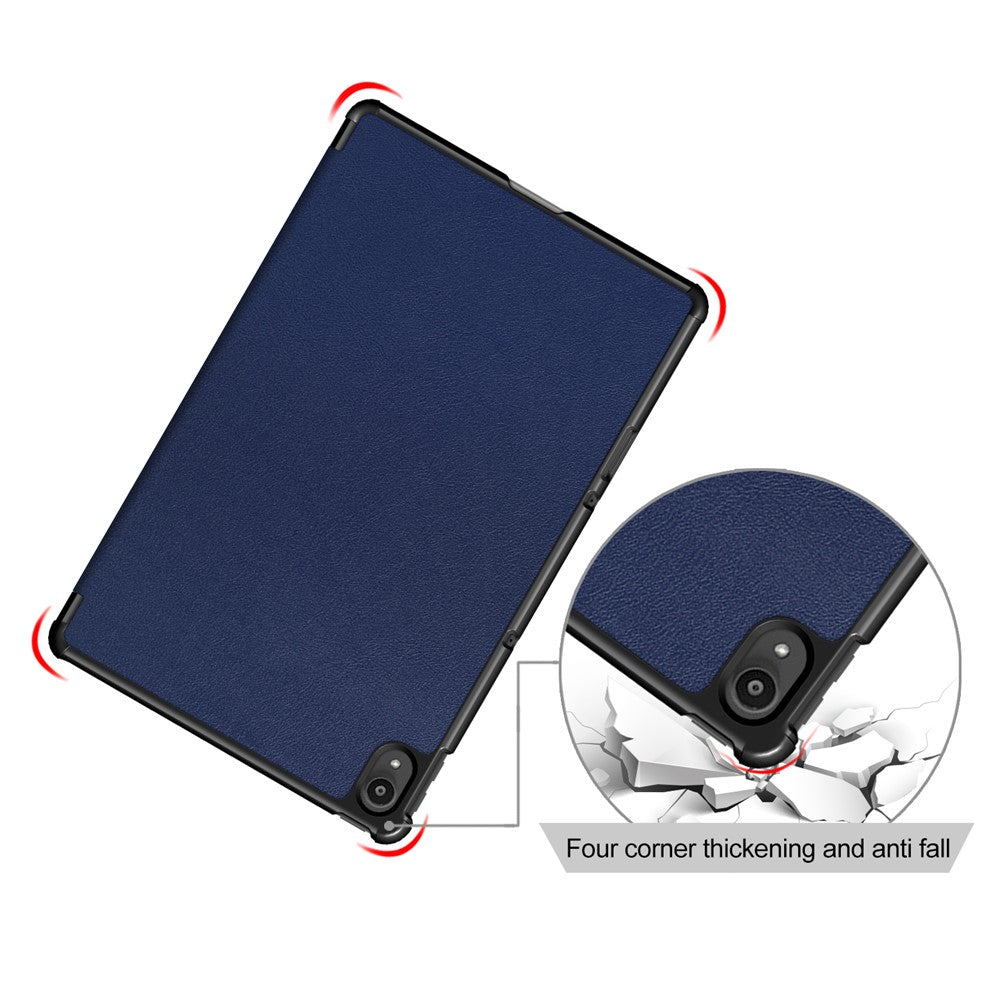 Narrow Bezel Tri-fold Auto-Sleep-and-Wake Smart Leather Stand Case with Anti-Shock Bumper for Lenovo Tab P11 TB-J606F / Tab P11 5G - Blue