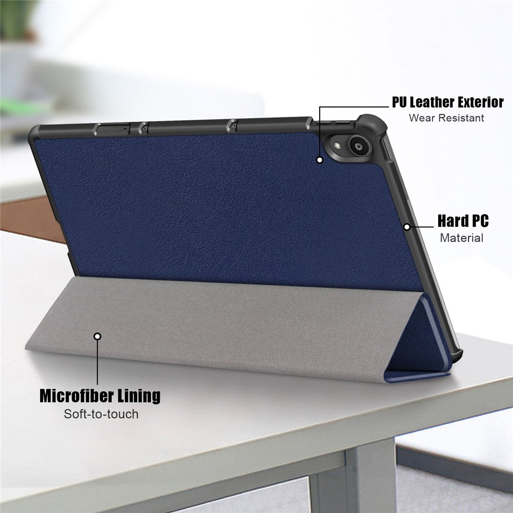 Narrow Bezel Tri-fold Auto-Sleep-and-Wake Smart Leather Stand Case with Anti-Shock Bumper for Lenovo Tab P11 TB-J606F / Tab P11 5G - Blue