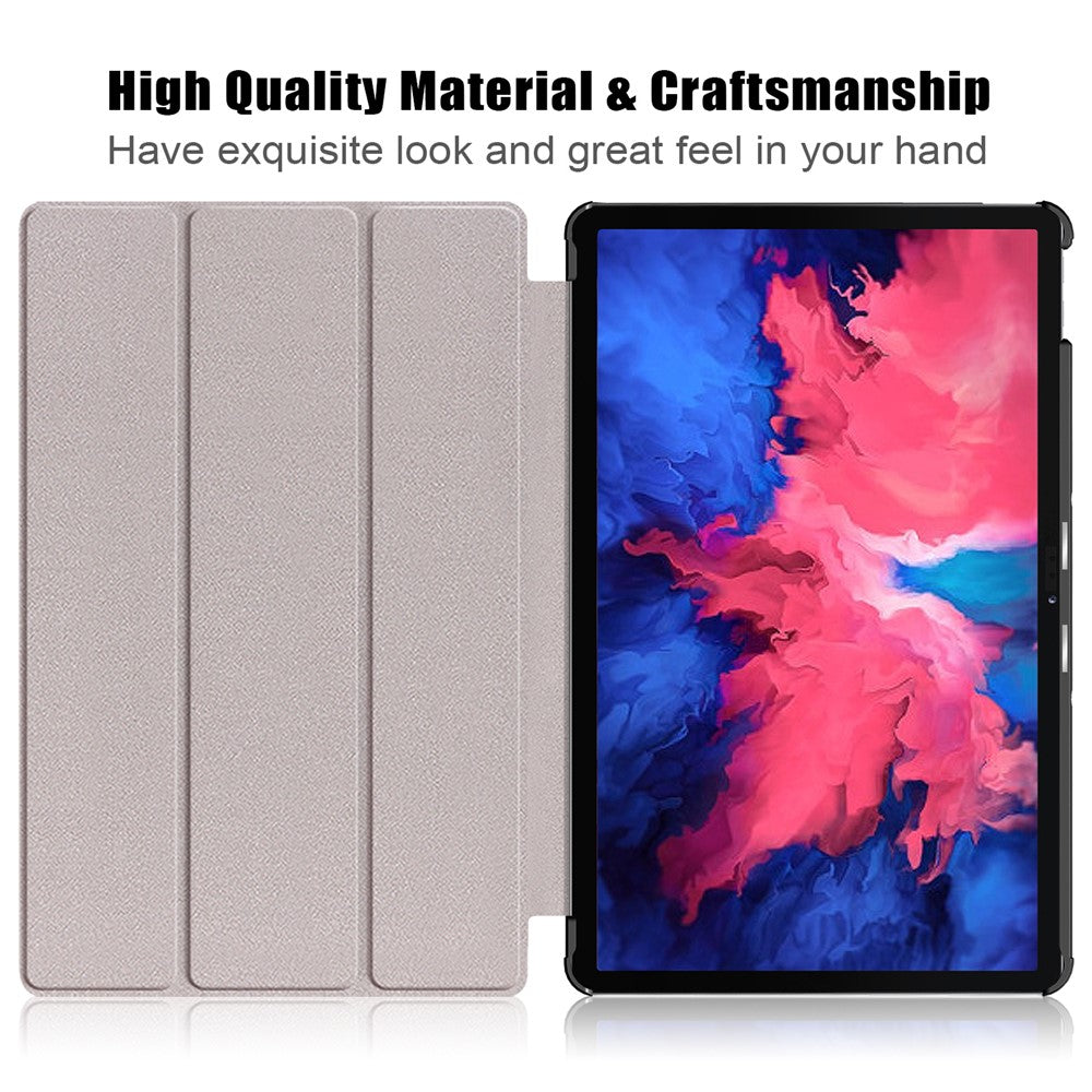 Narrow Bezel Tri-fold Auto-Sleep-and-Wake Smart Leather Stand Case with Anti-Shock Bumper for Lenovo Tab P11 TB-J606F / Tab P11 5G - Rose Gold