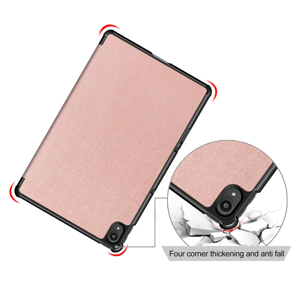 Narrow Bezel Tri-fold Auto-Sleep-and-Wake Smart Leather Stand Case with Anti-Shock Bumper for Lenovo Tab P11 TB-J606F / Tab P11 5G - Rose Gold