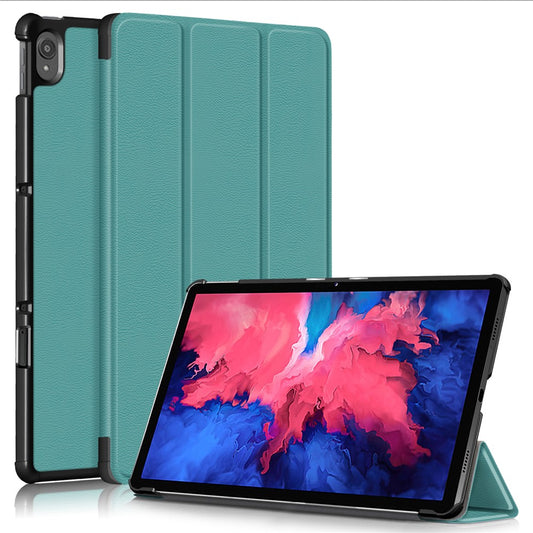 Narrow Bezel Tri-fold Auto-Sleep-and-Wake Smart Leather Stand Case with Anti-Shock Bumper for Lenovo Tab P11 TB-J606F / Tab P11 5G - Green