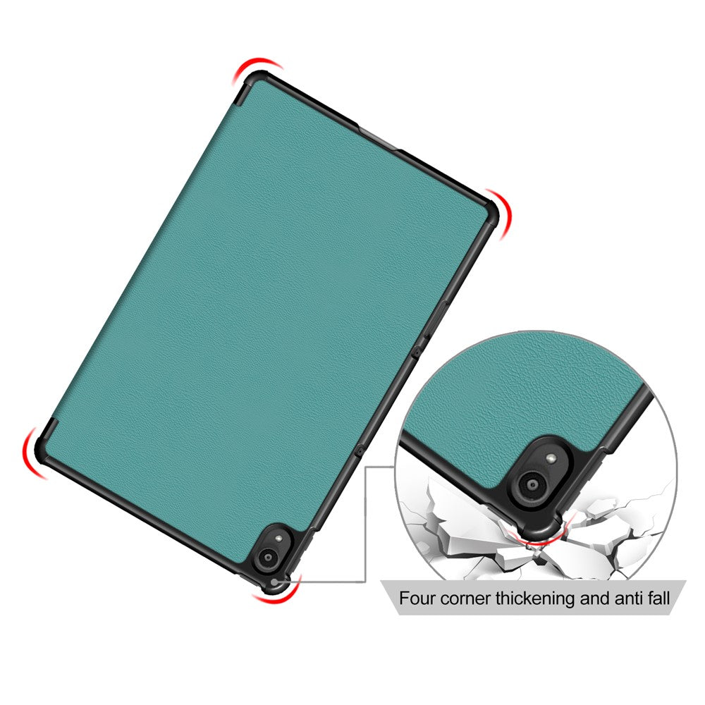 Narrow Bezel Tri-fold Auto-Sleep-and-Wake Smart Leather Stand Case with Anti-Shock Bumper for Lenovo Tab P11 TB-J606F / Tab P11 5G - Green