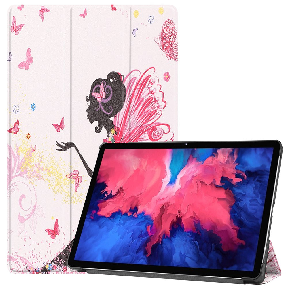 PU Leather Tri-Fold Stand Tablet Case with Dustproof Pattern Printing for Lenovo Tab P11 TB-J606F - Beauty