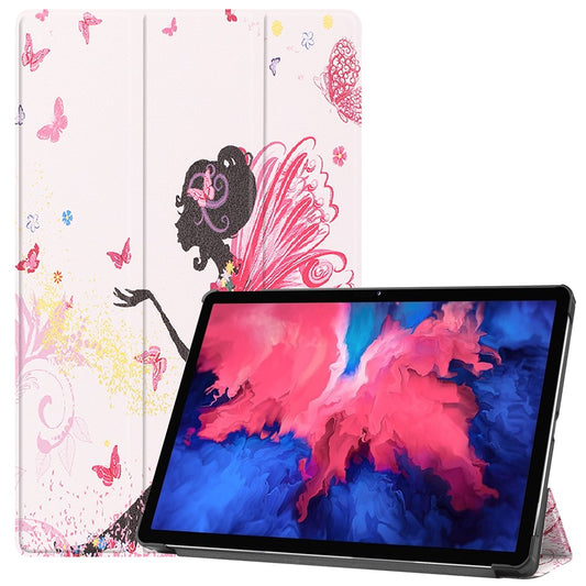PU Leather Tri-Fold Stand Tablet Case with Dustproof Pattern Printing for Lenovo Tab P11 TB-J606F - Beauty