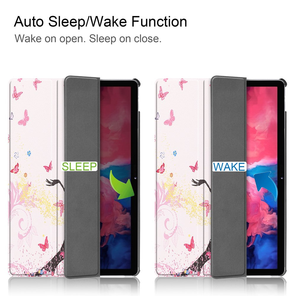 PU Leather Tri-Fold Stand Tablet Case with Dustproof Pattern Printing for Lenovo Tab P11 TB-J606F - Beauty