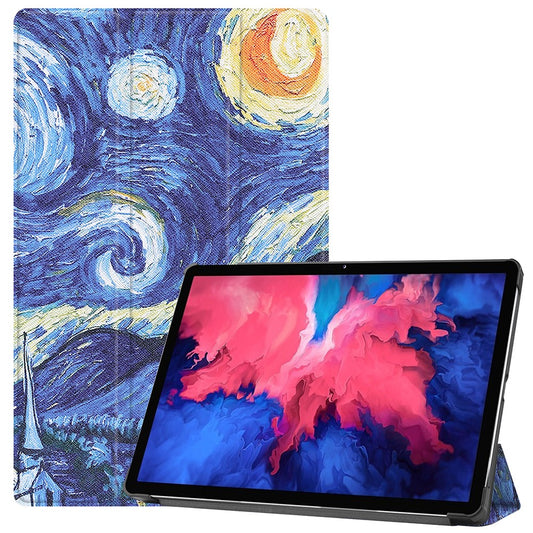 PU Leather Tri-Fold Stand Tablet Case with Dustproof Pattern Printing for Lenovo Tab P11 TB-J606F - Painting