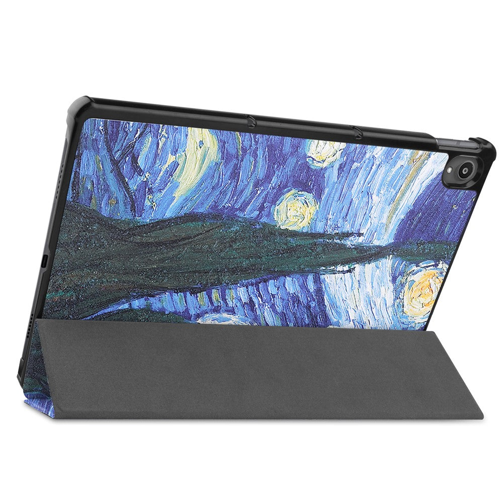 PU Leather Tri-Fold Stand Tablet Case with Dustproof Pattern Printing for Lenovo Tab P11 TB-J606F - Painting