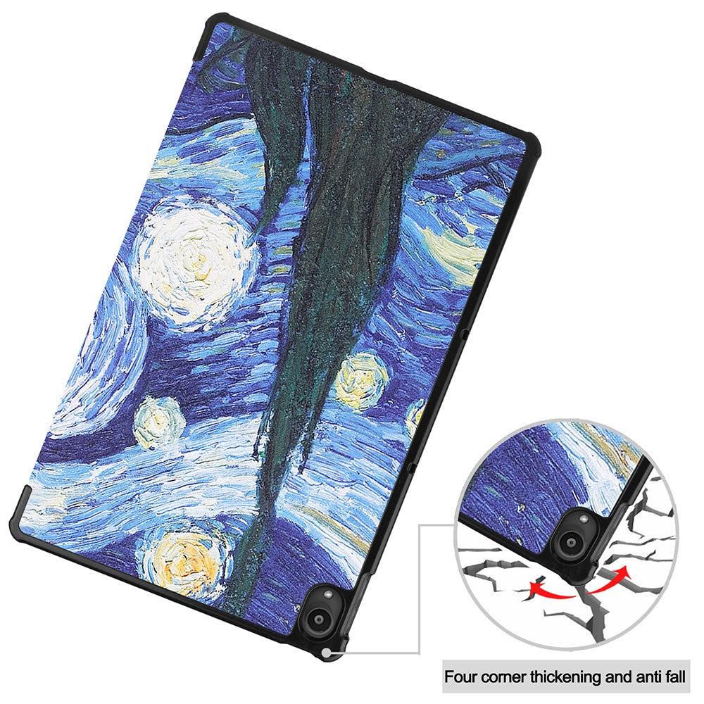 PU Leather Tri-Fold Stand Tablet Case with Dustproof Pattern Printing for Lenovo Tab P11 TB-J606F - Painting