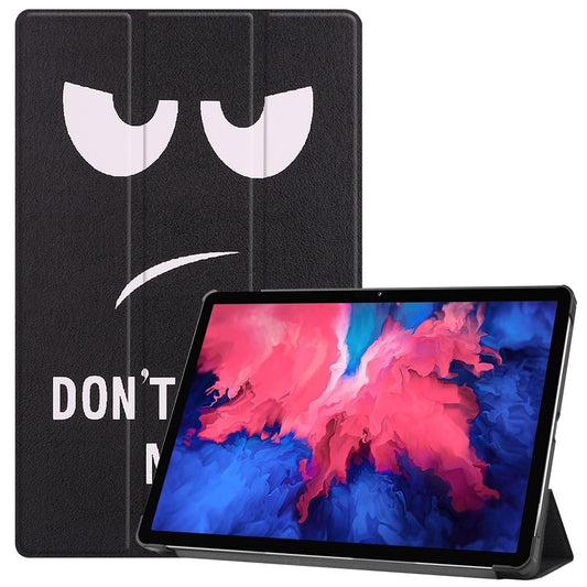 PU Leather Tri-Fold Stand Tablet Case with Dustproof Pattern Printing for Lenovo Tab P11 TB-J606F - Angry Face