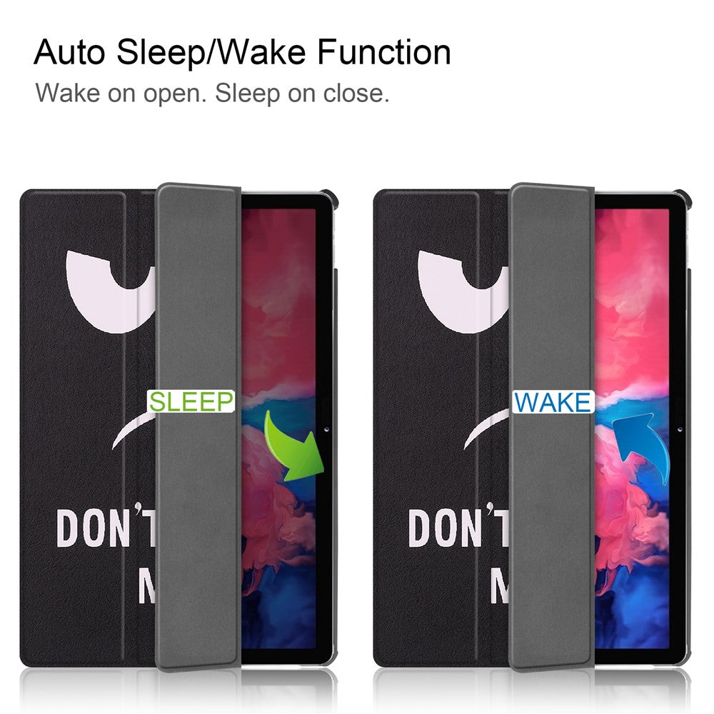 PU Leather Tri-Fold Stand Tablet Case with Dustproof Pattern Printing for Lenovo Tab P11 TB-J606F - Angry Face