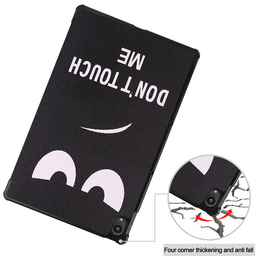 PU Leather Tri-Fold Stand Tablet Case with Dustproof Pattern Printing for Lenovo Tab P11 TB-J606F - Angry Face