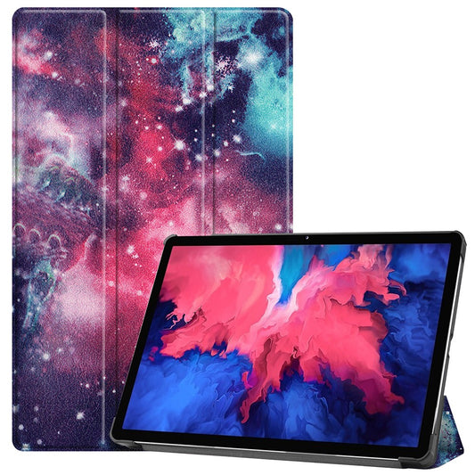 PU Leather Tri-Fold Stand Tablet Case with Dustproof Pattern Printing for Lenovo Tab P11 TB-J606F - Starry Sky