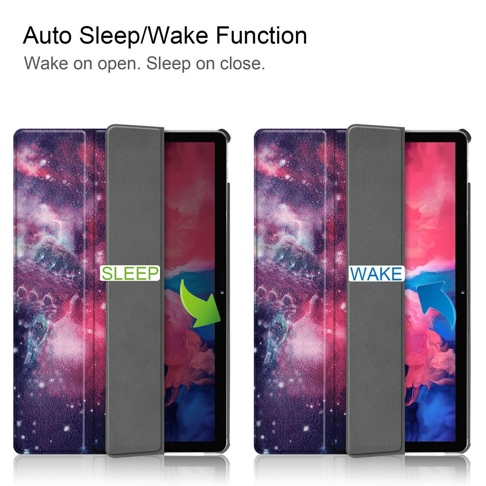 PU Leather Tri-Fold Stand Tablet Case with Dustproof Pattern Printing for Lenovo Tab P11 TB-J606F - Starry Sky