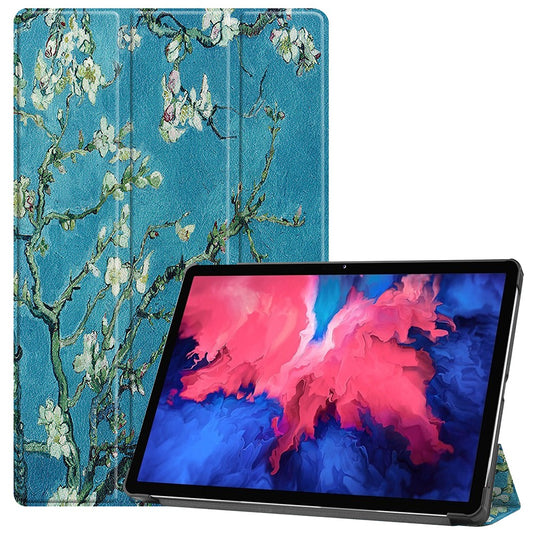 PU Leather Tri-Fold Stand Tablet Case with Dustproof Pattern Printing for Lenovo Tab P11 TB-J606F - Beautiful Flower