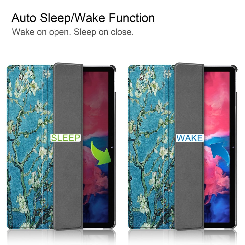 PU Leather Tri-Fold Stand Tablet Case with Dustproof Pattern Printing for Lenovo Tab P11 TB-J606F - Beautiful Flower