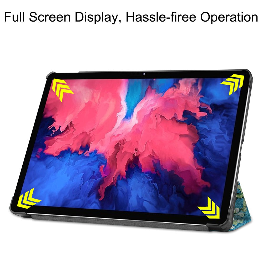 PU Leather Tri-Fold Stand Tablet Case with Dustproof Pattern Printing for Lenovo Tab P11 TB-J606F - Beautiful Flower