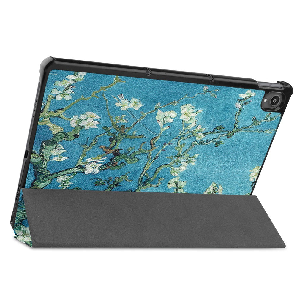 PU Leather Tri-Fold Stand Tablet Case with Dustproof Pattern Printing for Lenovo Tab P11 TB-J606F - Beautiful Flower