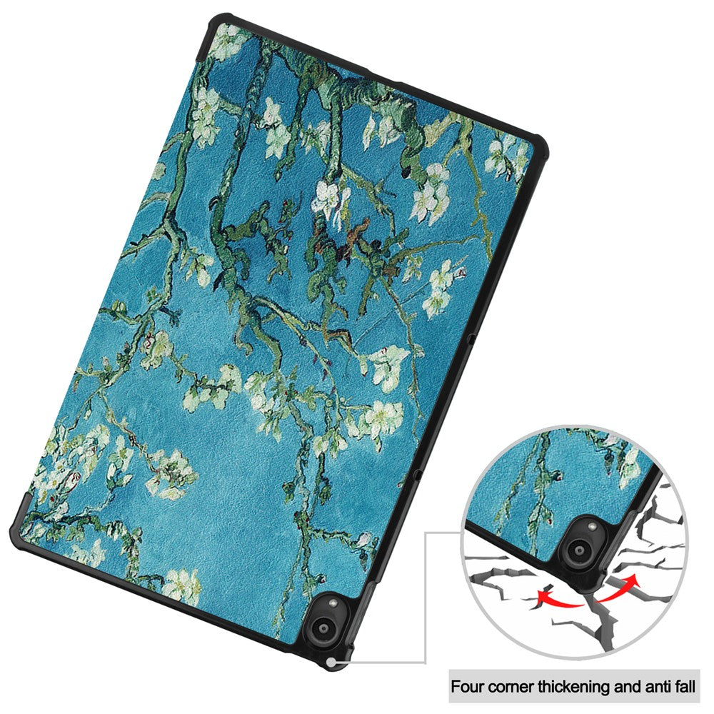 PU Leather Tri-Fold Stand Tablet Case with Dustproof Pattern Printing for Lenovo Tab P11 TB-J606F - Beautiful Flower