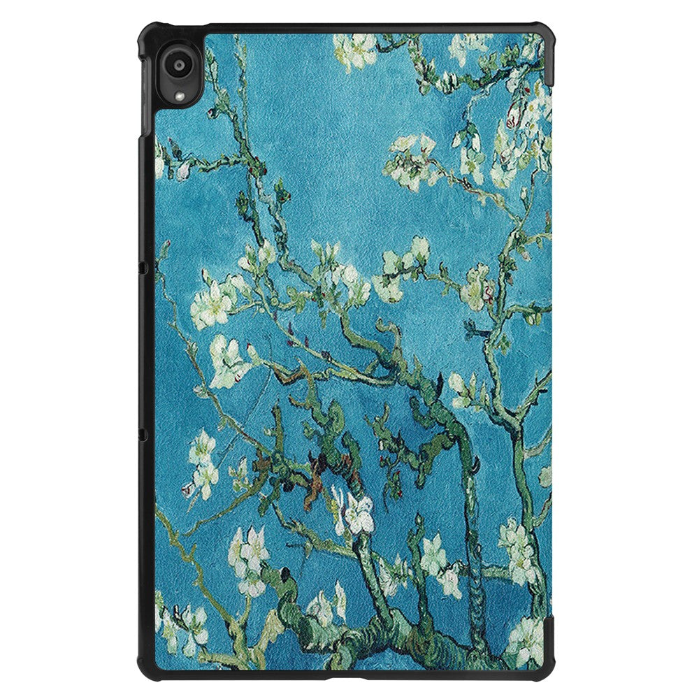 PU Leather Tri-Fold Stand Tablet Case with Dustproof Pattern Printing for Lenovo Tab P11 TB-J606F - Beautiful Flower