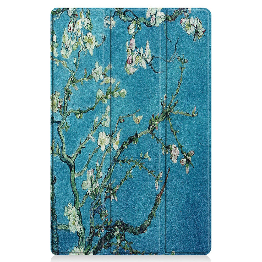 PU Leather Tri-Fold Stand Tablet Case with Dustproof Pattern Printing for Lenovo Tab P11 TB-J606F - Beautiful Flower