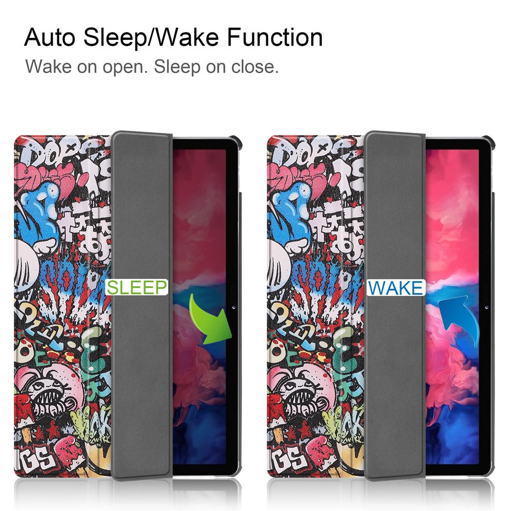 PU Leather Tri-Fold Stand Tablet Case with Dustproof Pattern Printing for Lenovo Tab P11 TB-J606F - Special Pattern