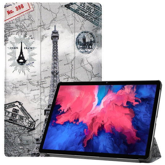 PU Leather Tri-Fold Stand Tablet Case with Dustproof Pattern Printing for Lenovo Tab P11 TB-J606F - Tower
