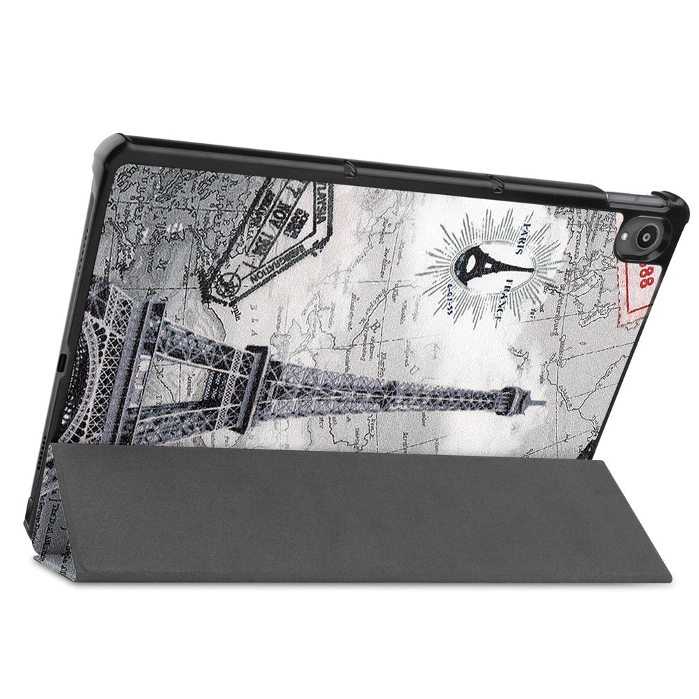 PU Leather Tri-Fold Stand Tablet Case with Dustproof Pattern Printing for Lenovo Tab P11 TB-J606F - Tower