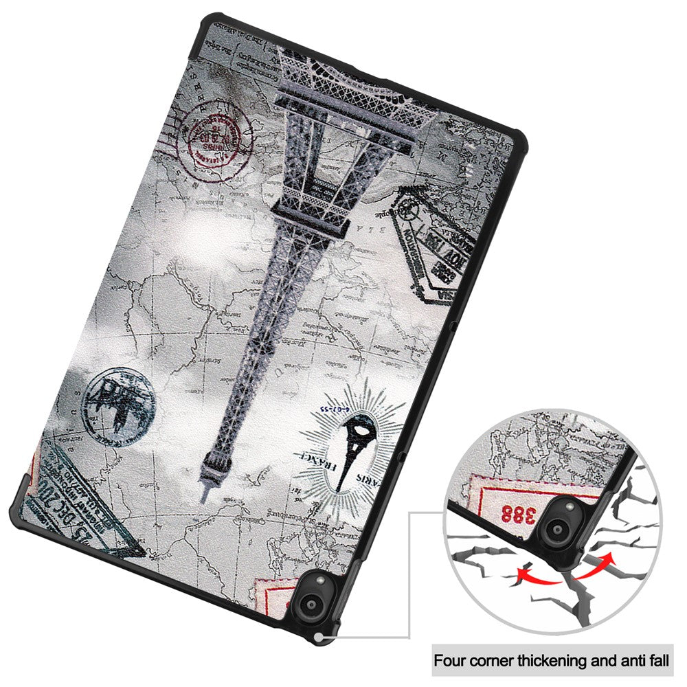 PU Leather Tri-Fold Stand Tablet Case with Dustproof Pattern Printing for Lenovo Tab P11 TB-J606F - Tower