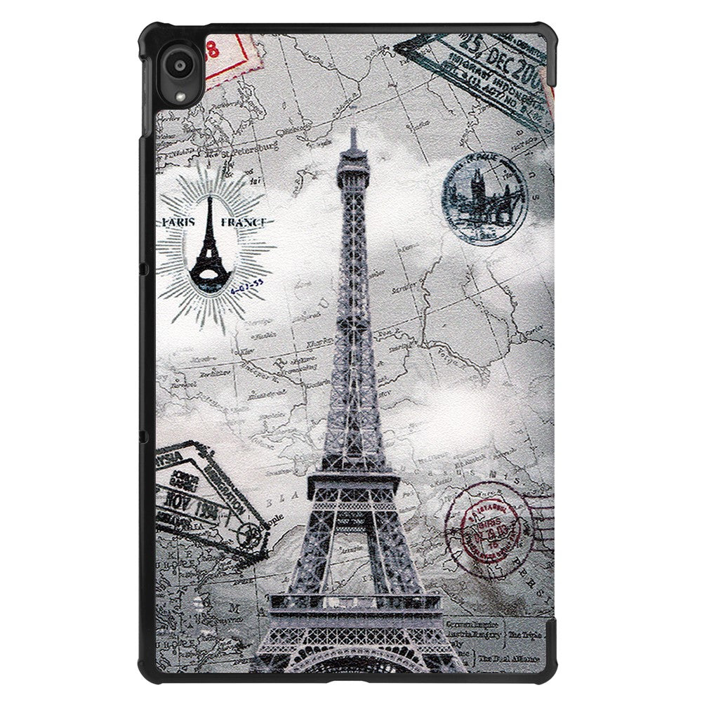 PU Leather Tri-Fold Stand Tablet Case with Dustproof Pattern Printing for Lenovo Tab P11 TB-J606F - Tower