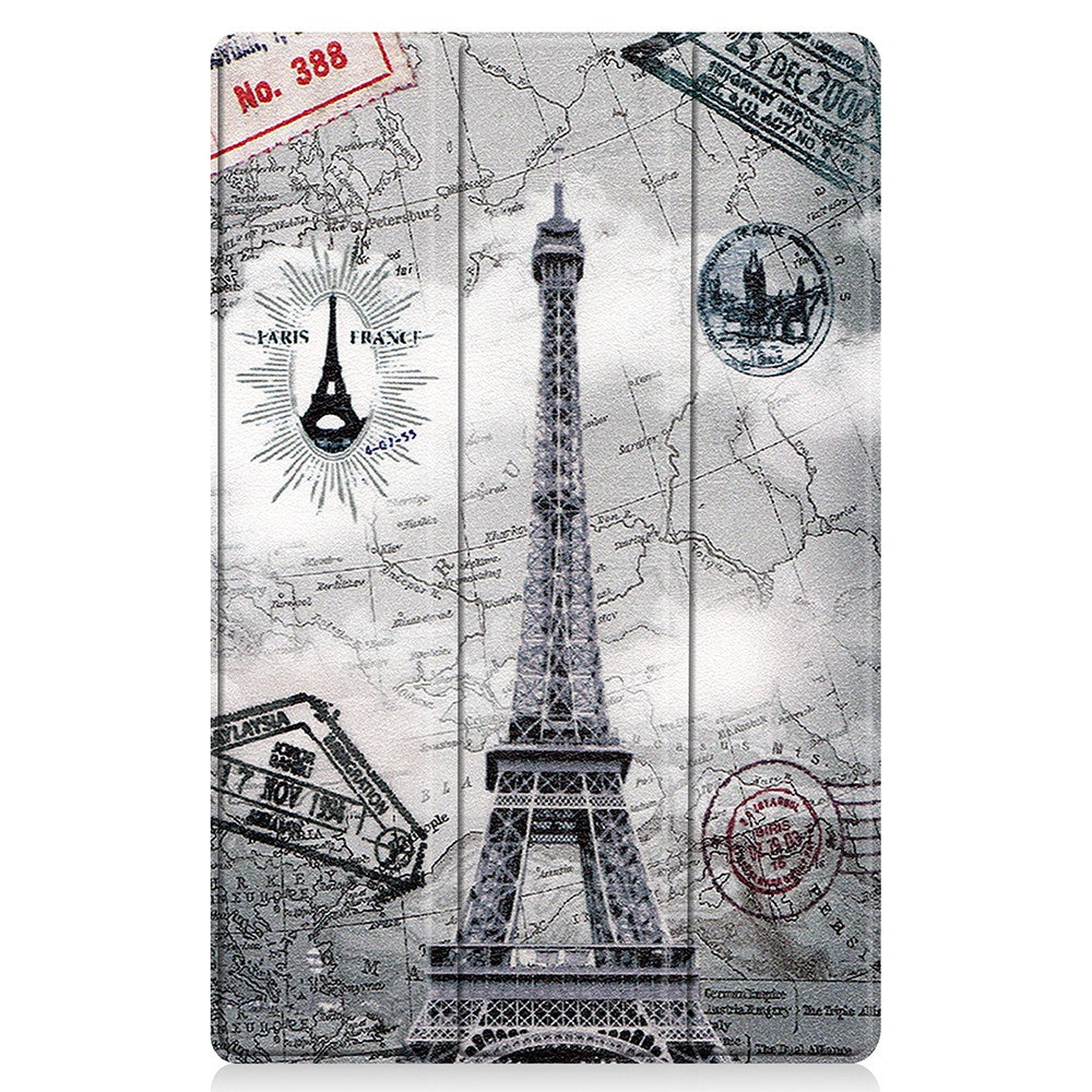 PU Leather Tri-Fold Stand Tablet Case with Dustproof Pattern Printing for Lenovo Tab P11 TB-J606F - Tower