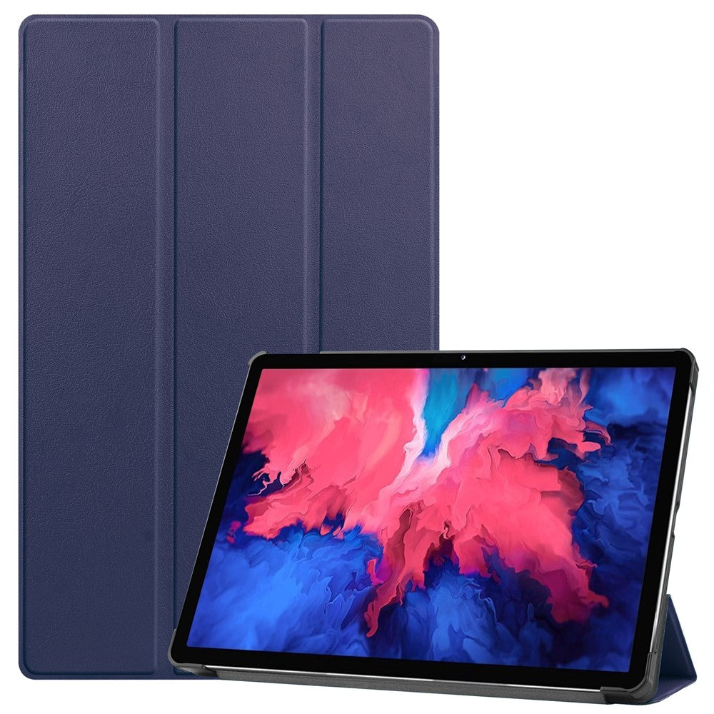 Tri-fold Leather Stand Tablet Case for Lenovo Tab P11 TB-J606F - Dark Blue