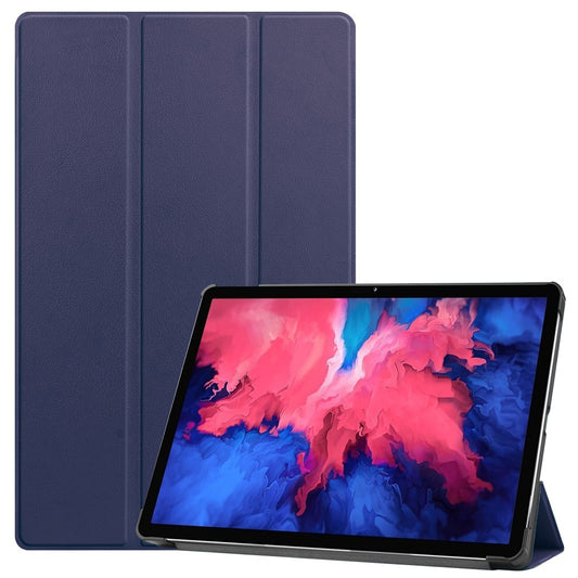 Tri-fold Leather Stand Tablet Case for Lenovo Tab P11 TB-J606F - Dark Blue