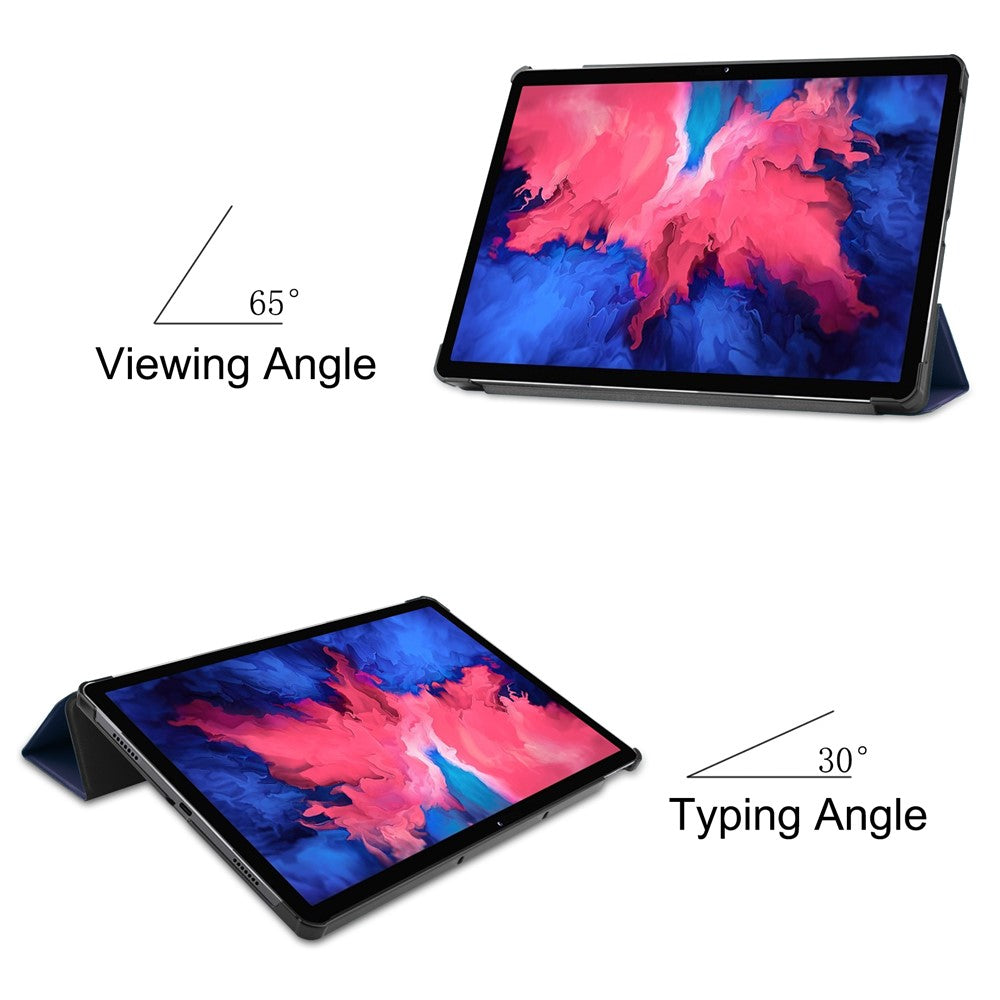 Tri-fold Leather Stand Tablet Case for Lenovo Tab P11 TB-J606F - Dark Blue