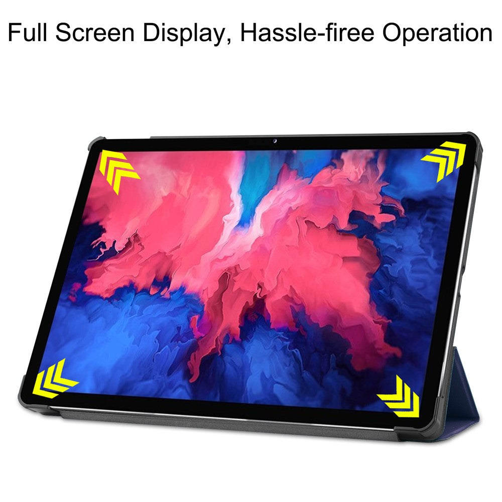 Tri-fold Leather Stand Tablet Case for Lenovo Tab P11 TB-J606F - Dark Blue