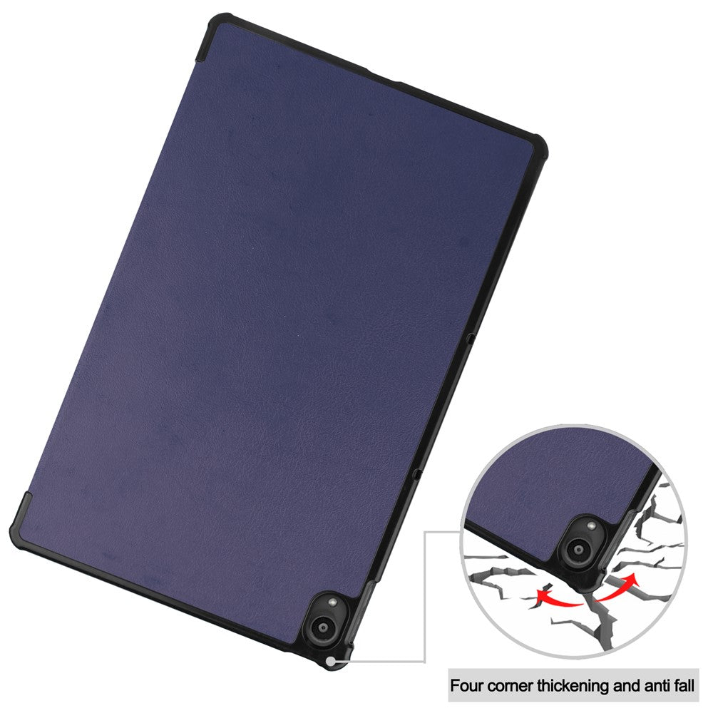 Tri-fold Leather Stand Tablet Case for Lenovo Tab P11 TB-J606F - Dark Blue