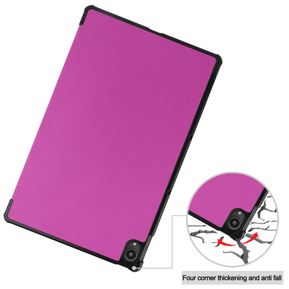 Tri-fold Leather Stand Tablet Case for Lenovo Tab P11 TB-J606F - Purple