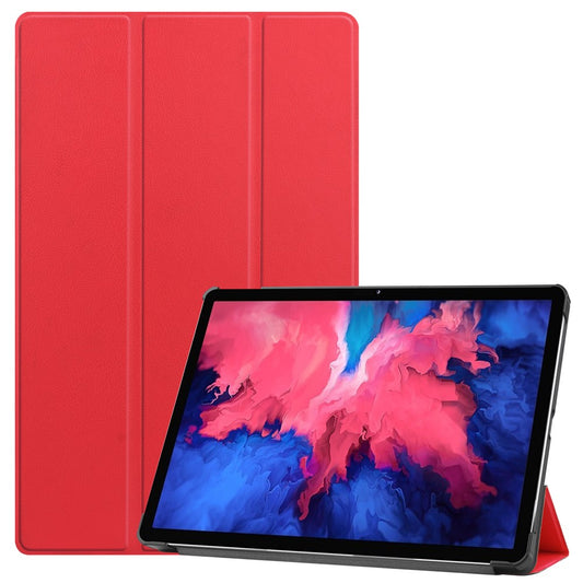 Tri-fold Leather Stand Tablet Case for Lenovo Tab P11 TB-J606F - Red