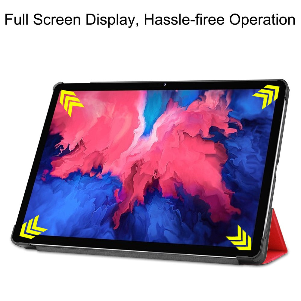 Tri-fold Leather Stand Tablet Case for Lenovo Tab P11 TB-J606F - Red