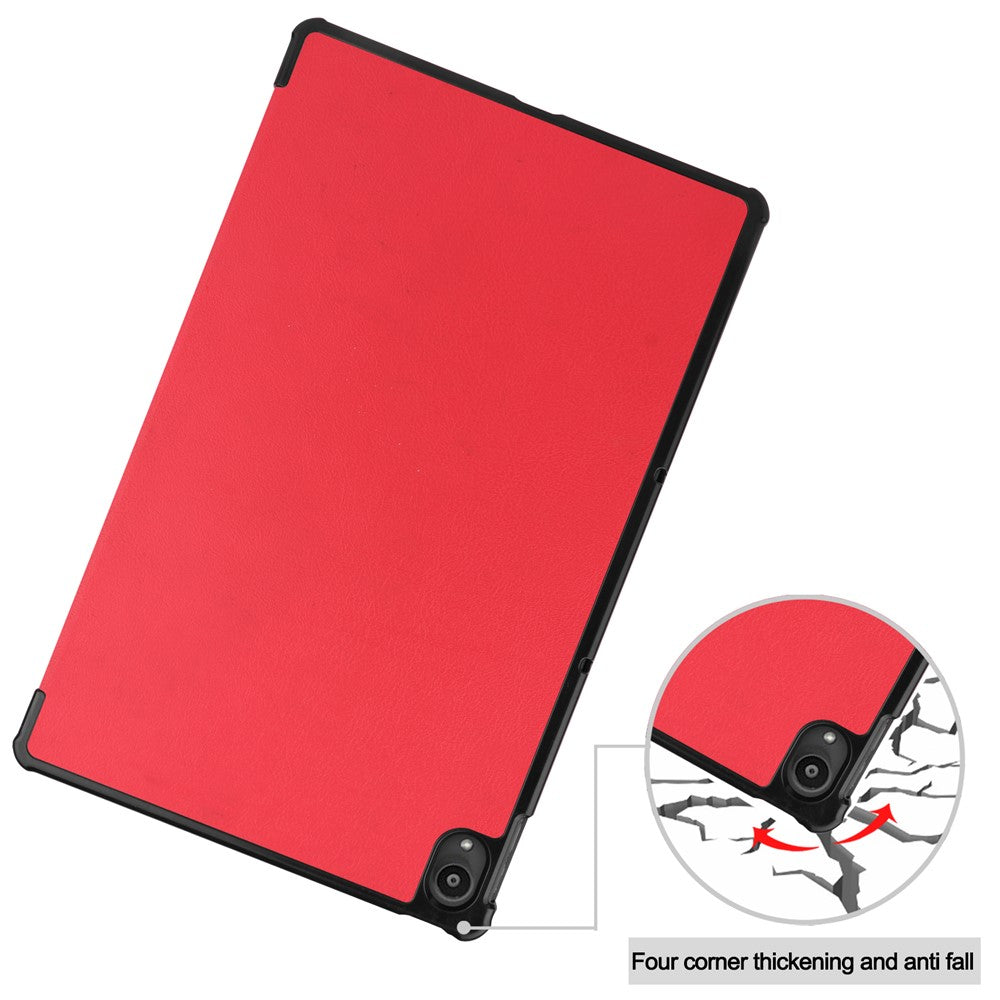 Tri-fold Leather Stand Tablet Case for Lenovo Tab P11 TB-J606F - Red